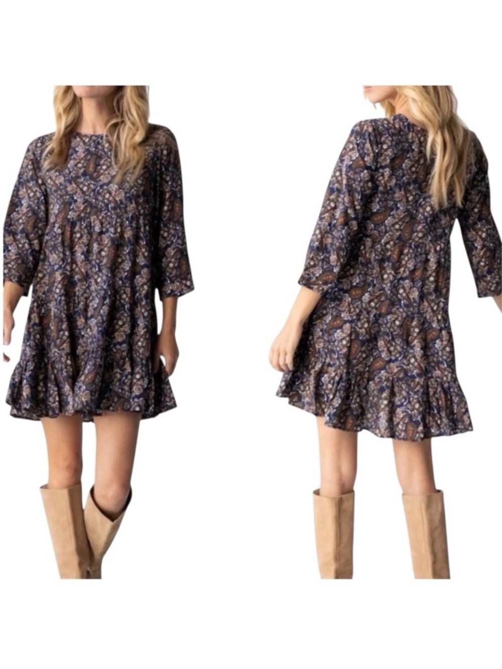 Natural Life Heidi tiered Floral Dress ‎long sleeve paisley Bloomcore babydoll